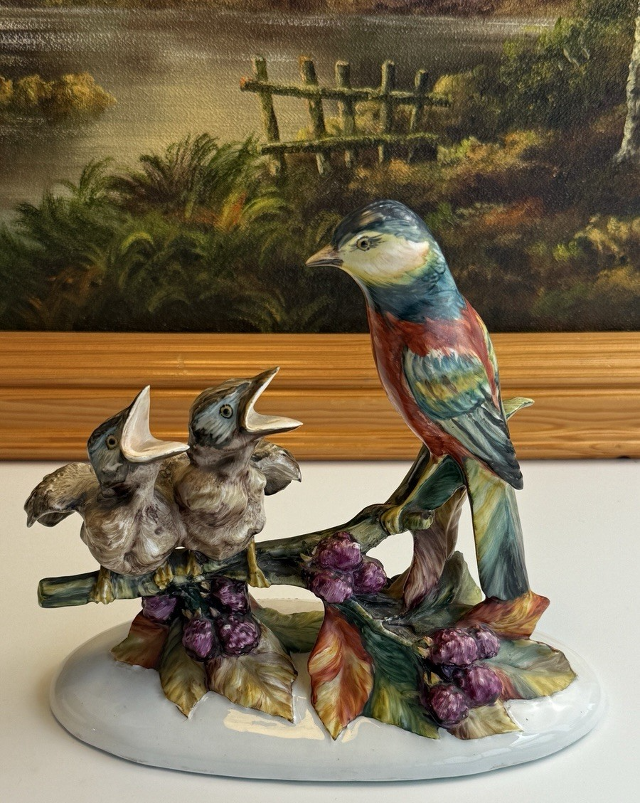 Stunning Rare Giuseppe Armani Figurine | Mother Bird Feeding 3 Chicks | Signed15