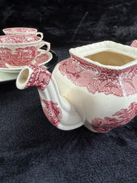 Thumbnail for Mason's Ironstone Vista Dinnerware Tea Set patent Red Transferware England Chips14