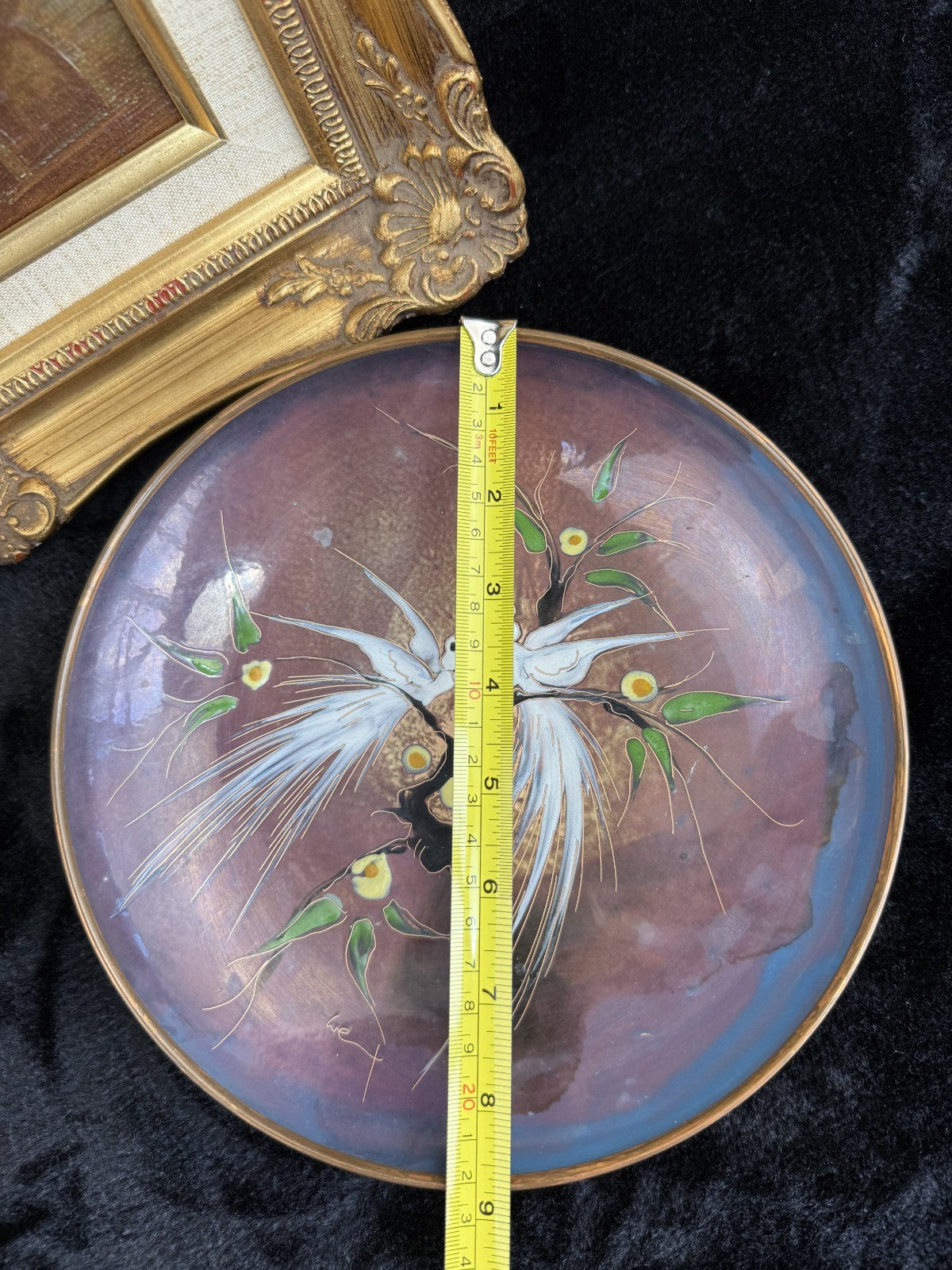 Vintage Enamel on Copper Plate with Iridescent Birds Design4