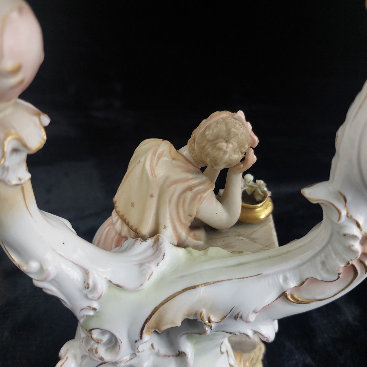 Antique German Victorian Porcelain Flowerscandle hold Candelabra Lady Gold Gilt17