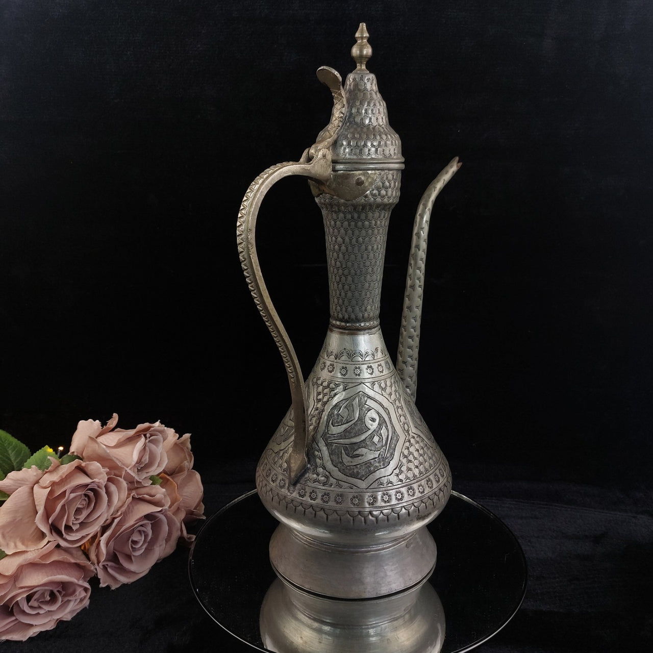 Lebanon Metal Ewer 17" Tall HandEtched Pitcher Middle Eastern beautiful vintage2