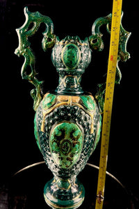 Thumbnail for Romano Majolica Style Ornate Green Vase Glazed Ceramic 15” Antique Vase14