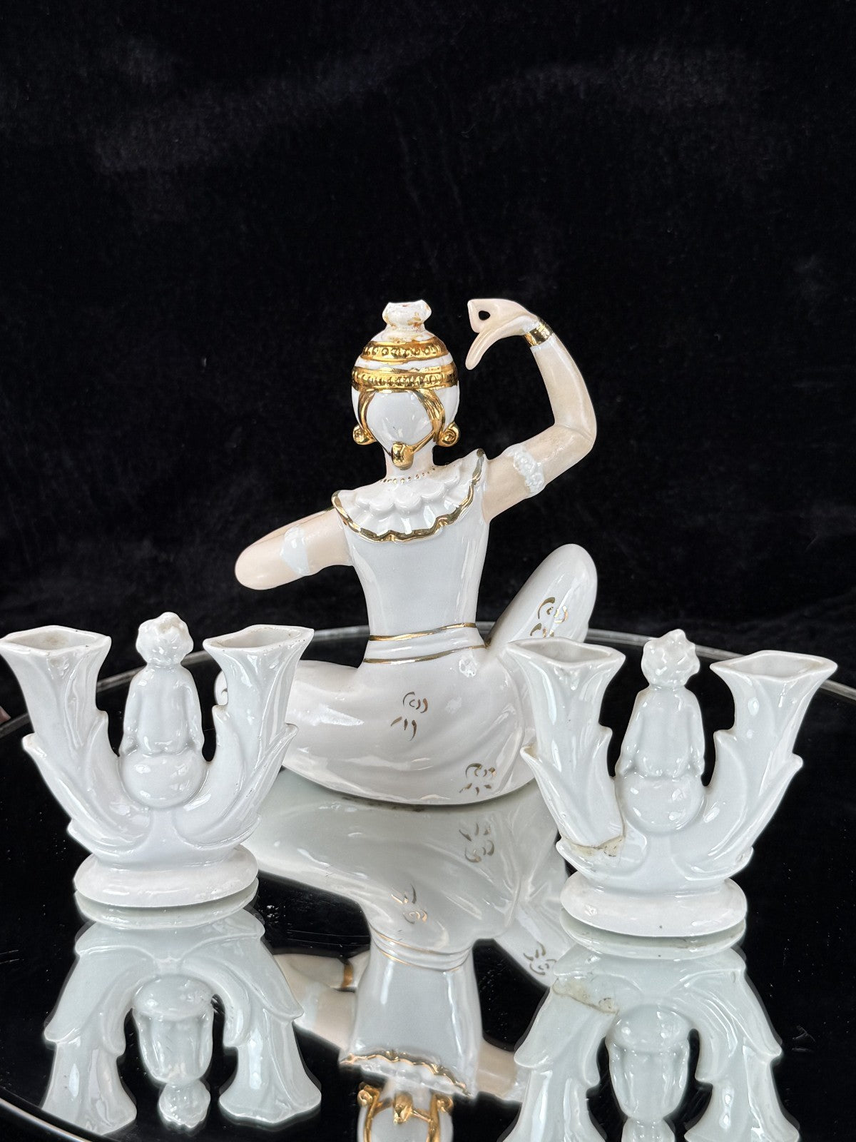 Vintage Mid-Century Figurine Porcelain Set - Dancer with Two Candle Holders4