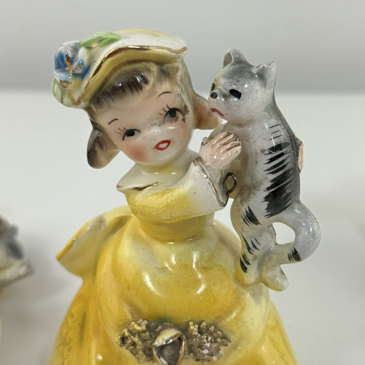 Vintage Korea Figurines Girl with Cat & Mice Set Hand Painted Ceramic 1950s14