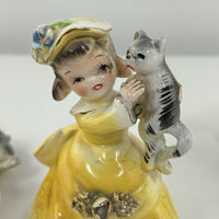 Thumbnail for Vintage Korea Figurines Girl with Cat & Mice Set Hand Painted Ceramic 1950s14