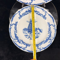 Thumbnail for 1890s plate antique Delph Blue & White Transferware Plates Sailboat Scene x2 UK16