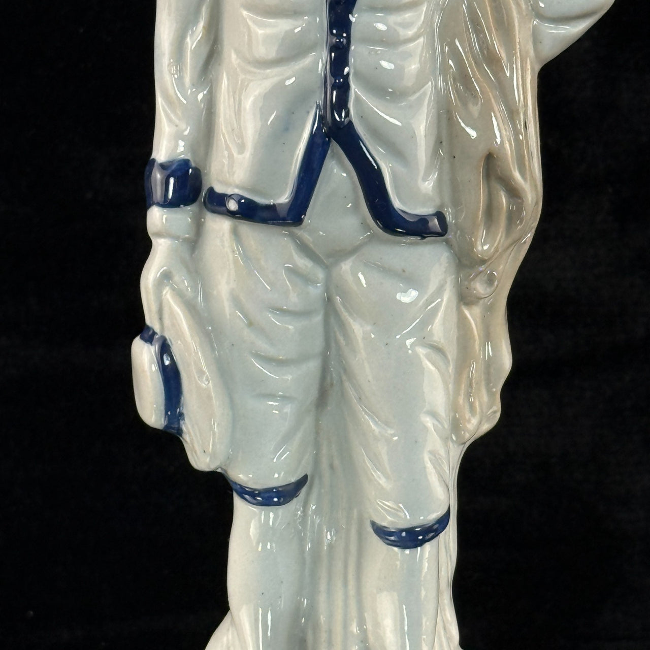 Antique Porcelain decor Colonial Man Figurine White Blue Glaze 11" Hand Painted4