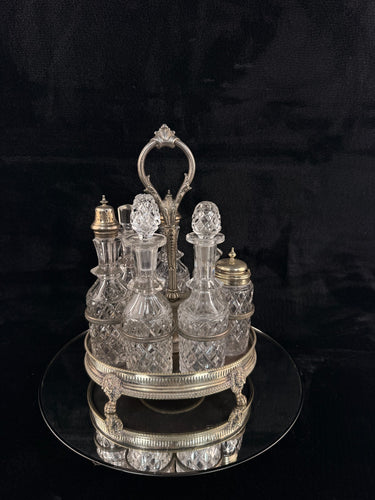 Antique SilverPlated & Cut Glass Cruet Set SixBottle Castor with Stand Victoria1