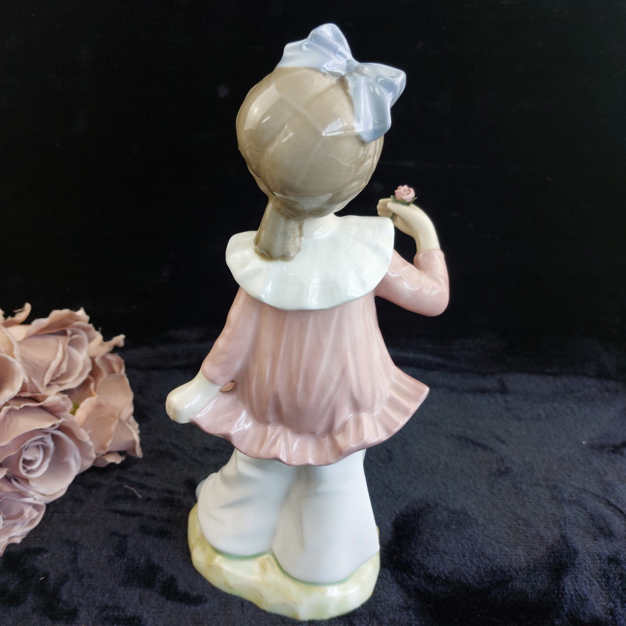 Lladro Style Girl Figurine, Valencia Spain, Flower, Bow Pink , 12" Tall decor6