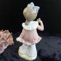 Thumbnail for Lladro Style Girl Figurine, Valencia Spain, Flower, Bow Pink , 12