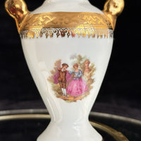 Thumbnail for Pair of La Reine Limoges Porcelain Vases Gold Gilt Romantic Courting Couple18