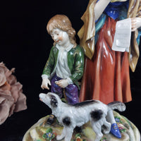 Thumbnail for Volkstedt Figurine Porcelain Woman Child Dog Crown N Mark 30cm/12in German 1489g2
