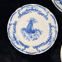 Thumbnail for ANTIQUE Blue&White Delph Transferware Plates x3 1896 Sailboat Windmill Scene Set4