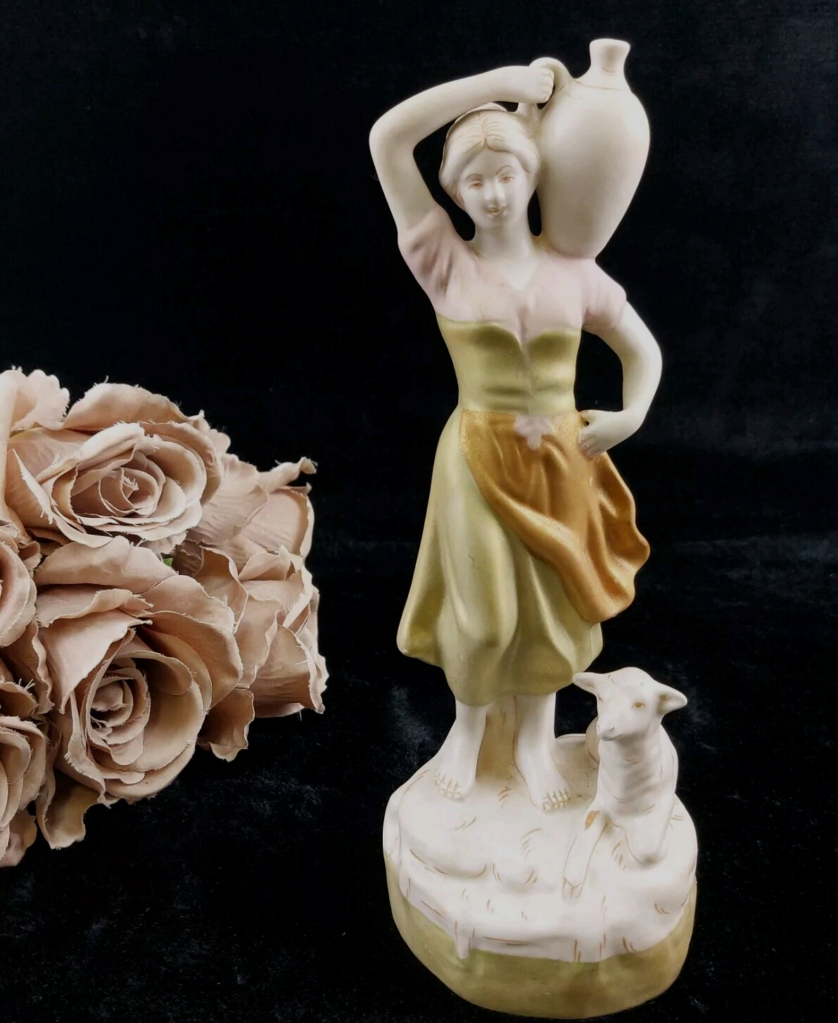 Royal Dux Silky   Figurine  Porcelain -Woman with Water Jug and Dog 1960–1978 .0