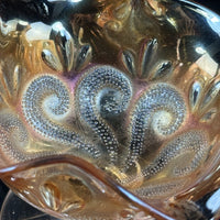 Thumbnail for Vintage Marigold Carnival Glass Bonbon Dish Pedestal Bowl Swirl 3.5” Pattern2