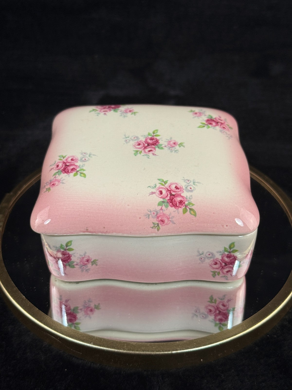 Blakeney Bone China Square Trinket Box Rose Pink Spray Pattern Stoke-on-Trend1
