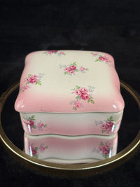 Thumbnail for Blakeney Bone China Square Trinket Box Rose Pink Spray Pattern Stoke-on-Trend1