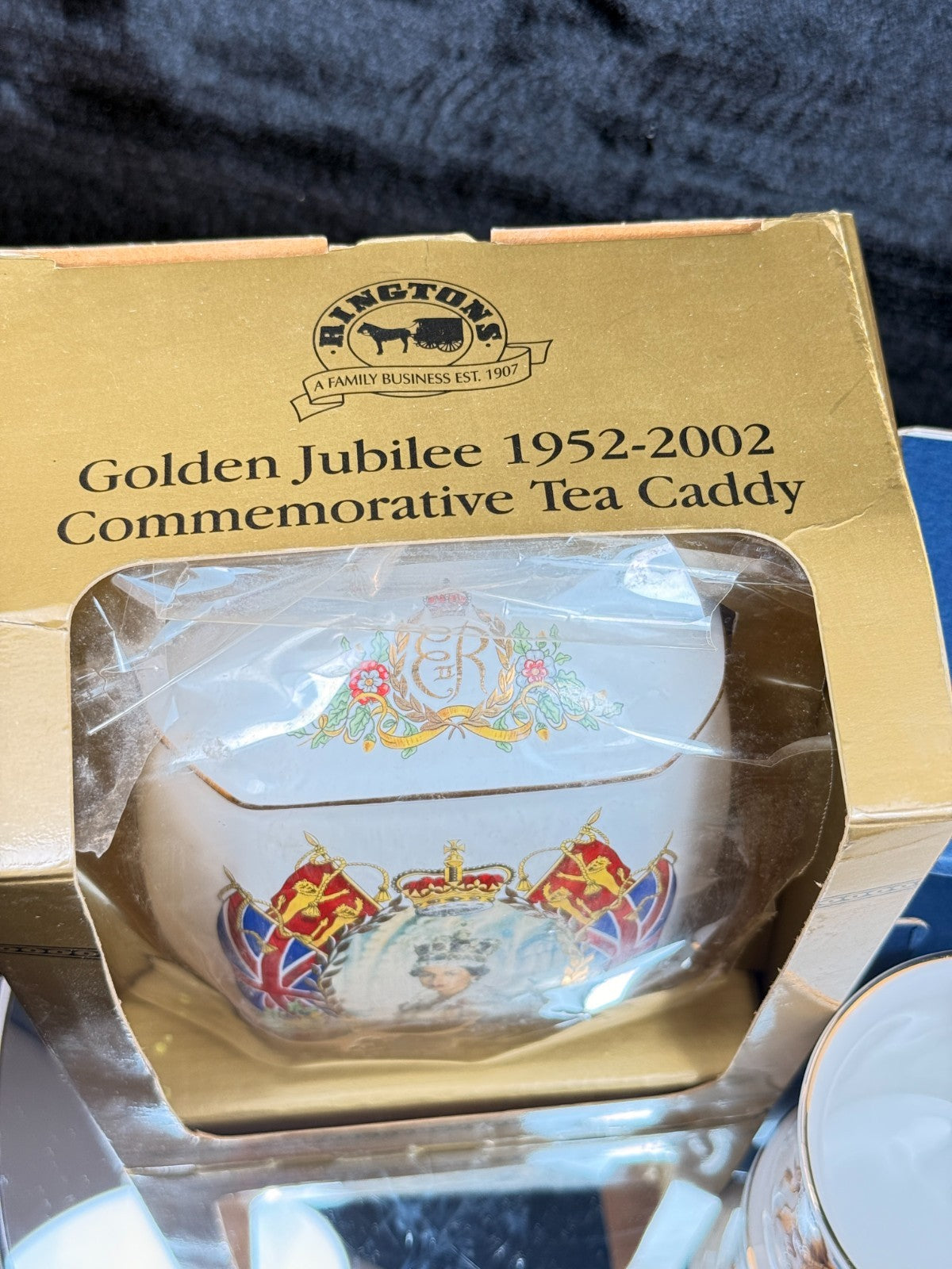 Ringtons Jubilee Golden Queen Elizabeth II Mug &Tea Caddy Set 1952–2002 SEE BOX10