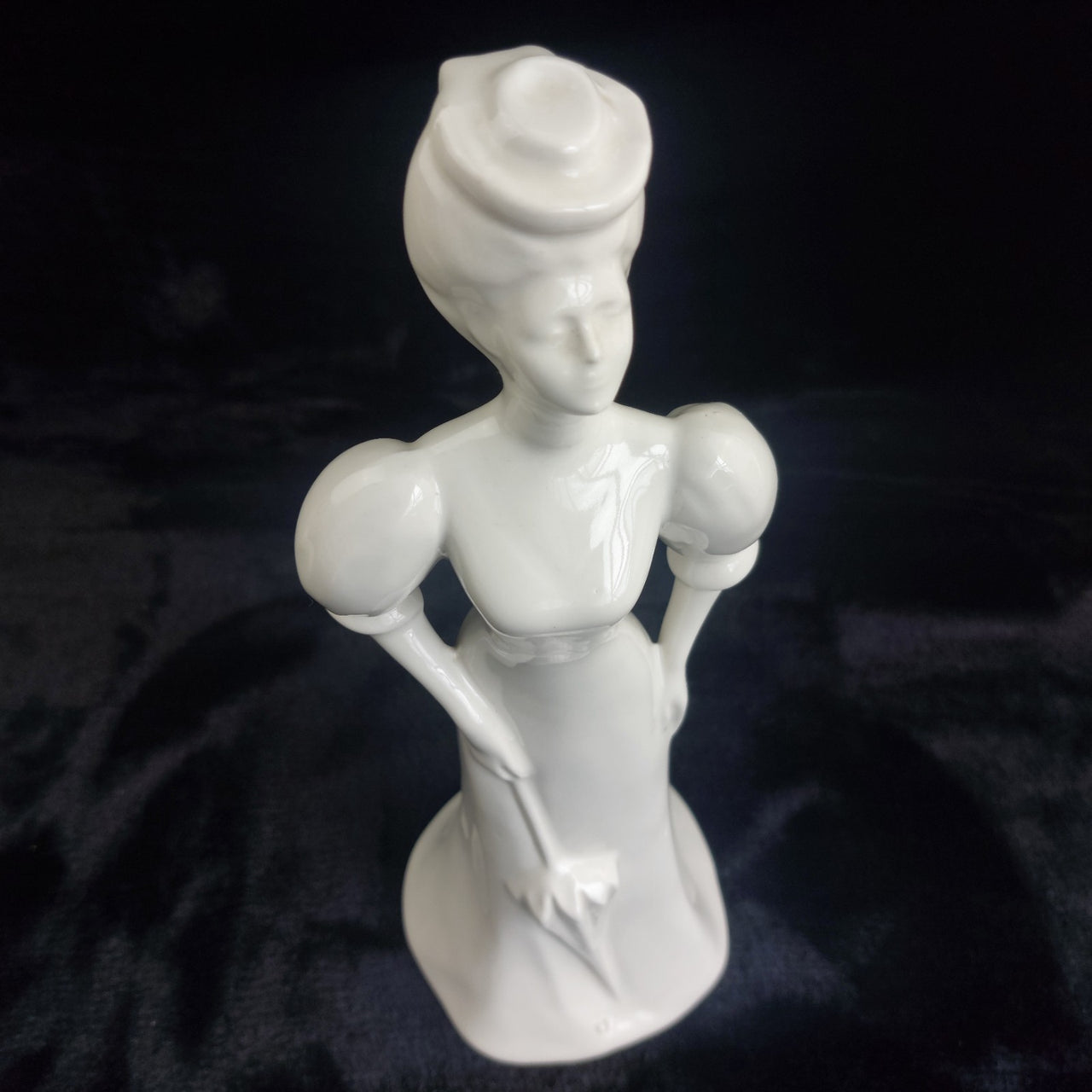 Art Deco Style White Porcelain Lady with Umbrella Figurine 11" Elegant Statue2