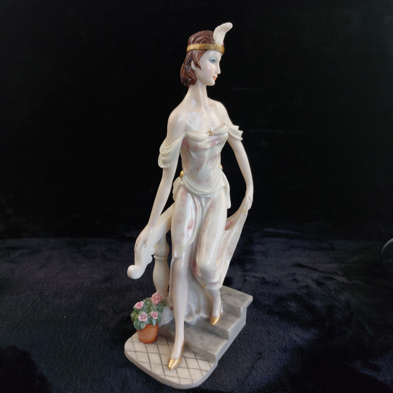 Armani Style beautiful large Lady Figurine 14" Porcelain Staircase Roses decor12