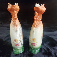 Thumbnail for Victoria Austria Porcelain Vase Pair Handled Romantic Scene Antique Decor. 9in13