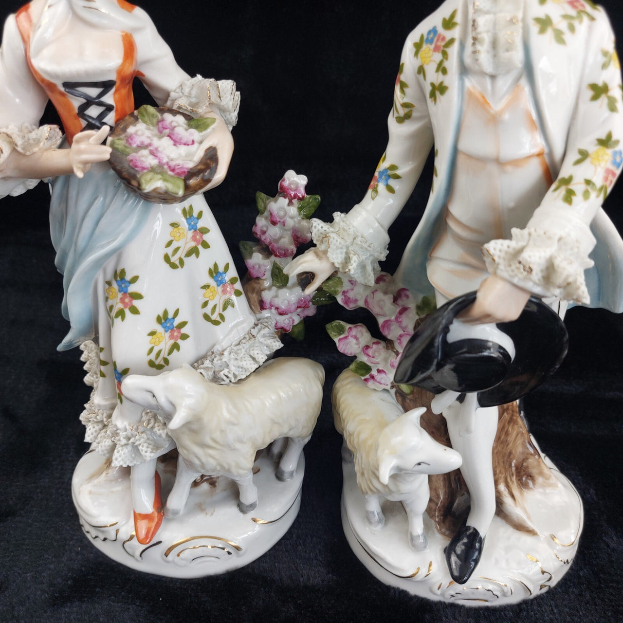 German Porcelain Figurine Pair Shepherdess & Shepherd Sheep 10" gift see pics7