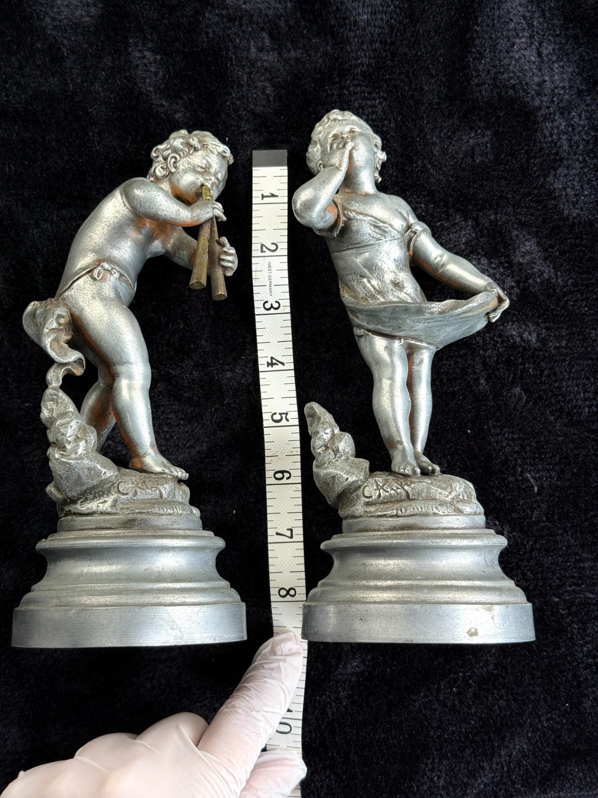 Antique French Cherub / Putti Metal Figurines "Silence" & "Music" by C. Kalf?20