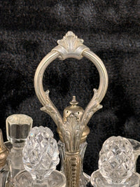Thumbnail for Antique Silver-Plated & Cut Glass Cruet Set SixBottle Castor with Stand Victoria12