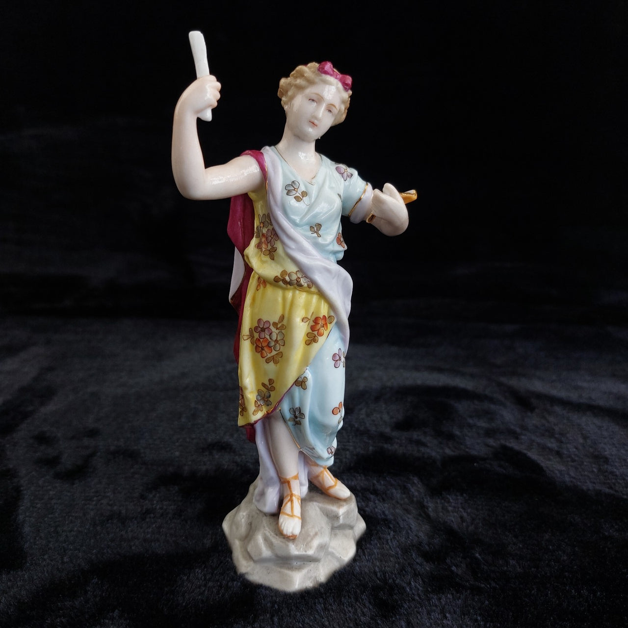 Terpsichore Muse Figurine Lyre Scroll Floral Dress Antique German Porcelain 0