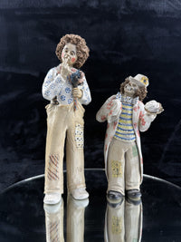 Thumbnail for Rare Signed Art Pottery Clay Clowns Figures - Pair by JR Figurine Italy Medium d8