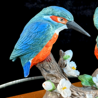 Thumbnail for Leonardo Kingfishers Figurine on Base Wood Bird Sculpture- Damaged flower Resin1