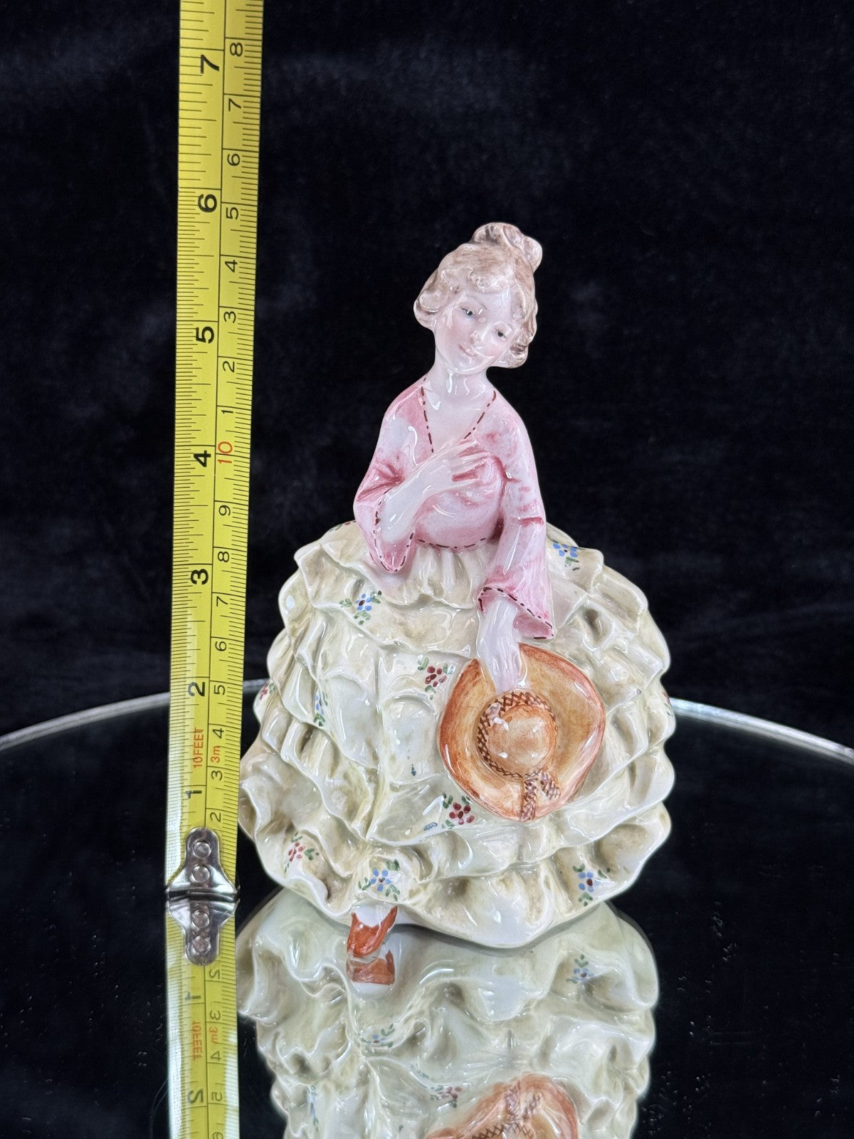 Figurine Porcelain 'Lady with Hat', Hand-Painted, Stamped Italy, display decor7