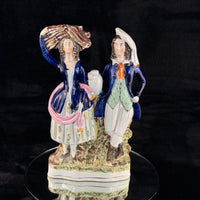 Thumbnail for 19th Century antique Staffordshire Pottery Large Figure Couple Flatback repaired15