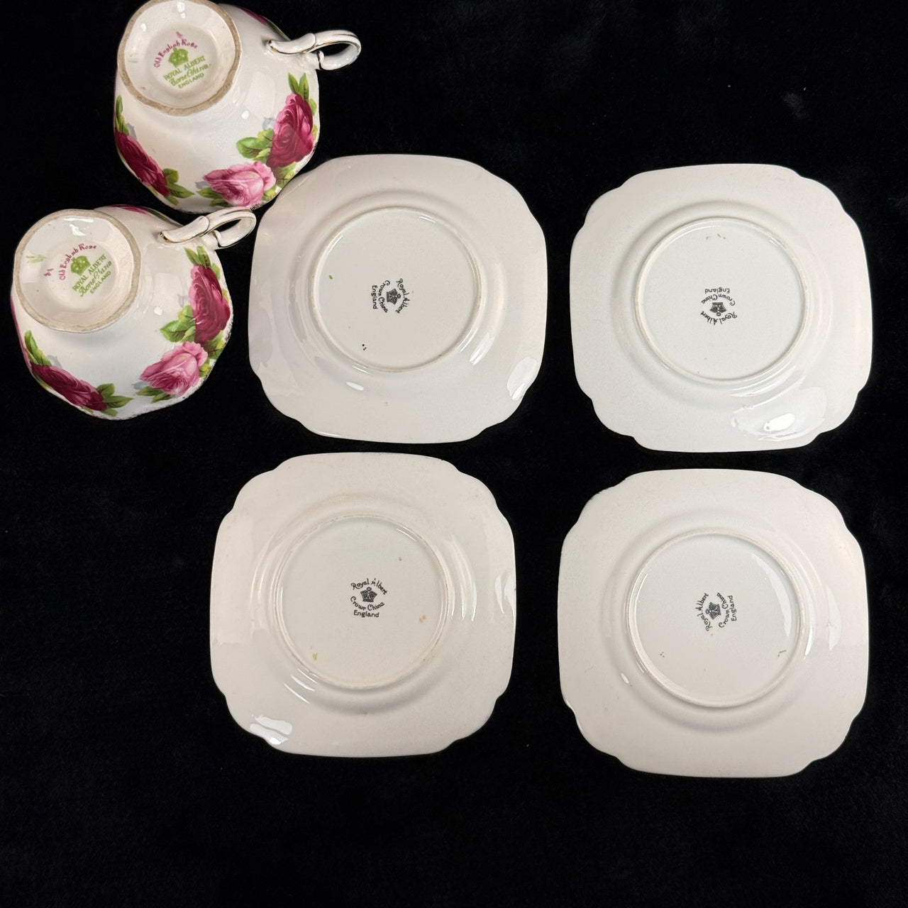 Royal Albert Old English Pink Rose Tea Set of 2 & 2 side plates Rose Gold 6 pc.5