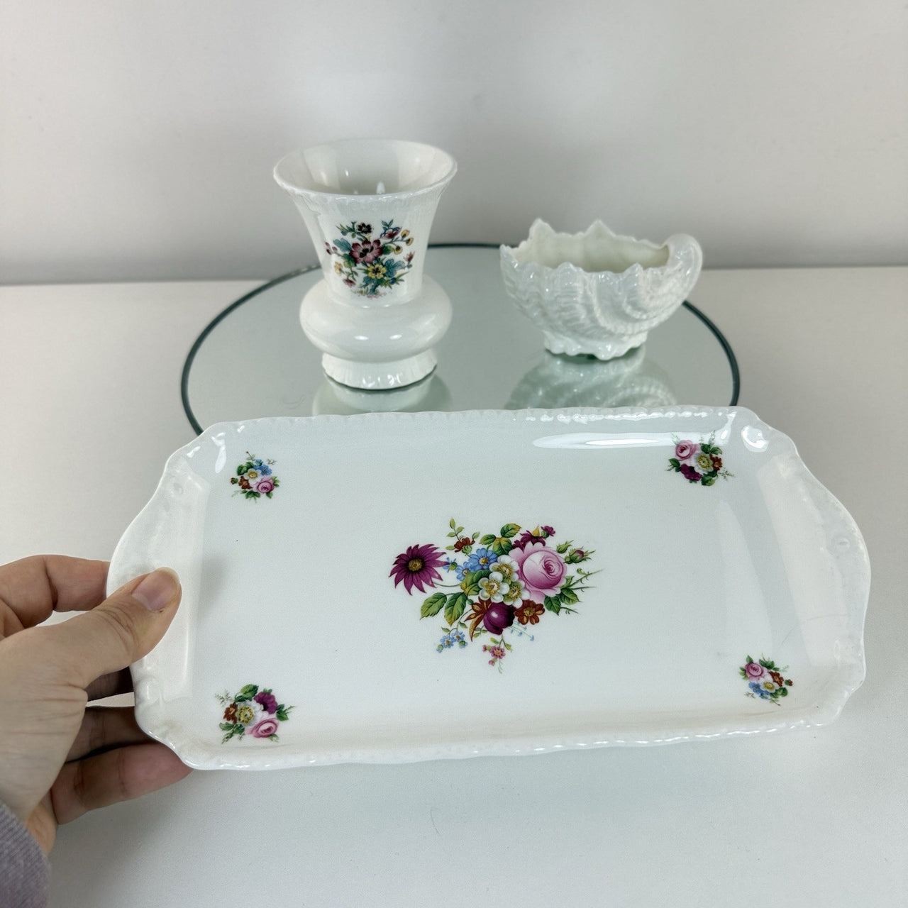 Coalport Ming &shell Rose Dish Vanity Set Tray Vase Trinket Bowl Gift Bone China18