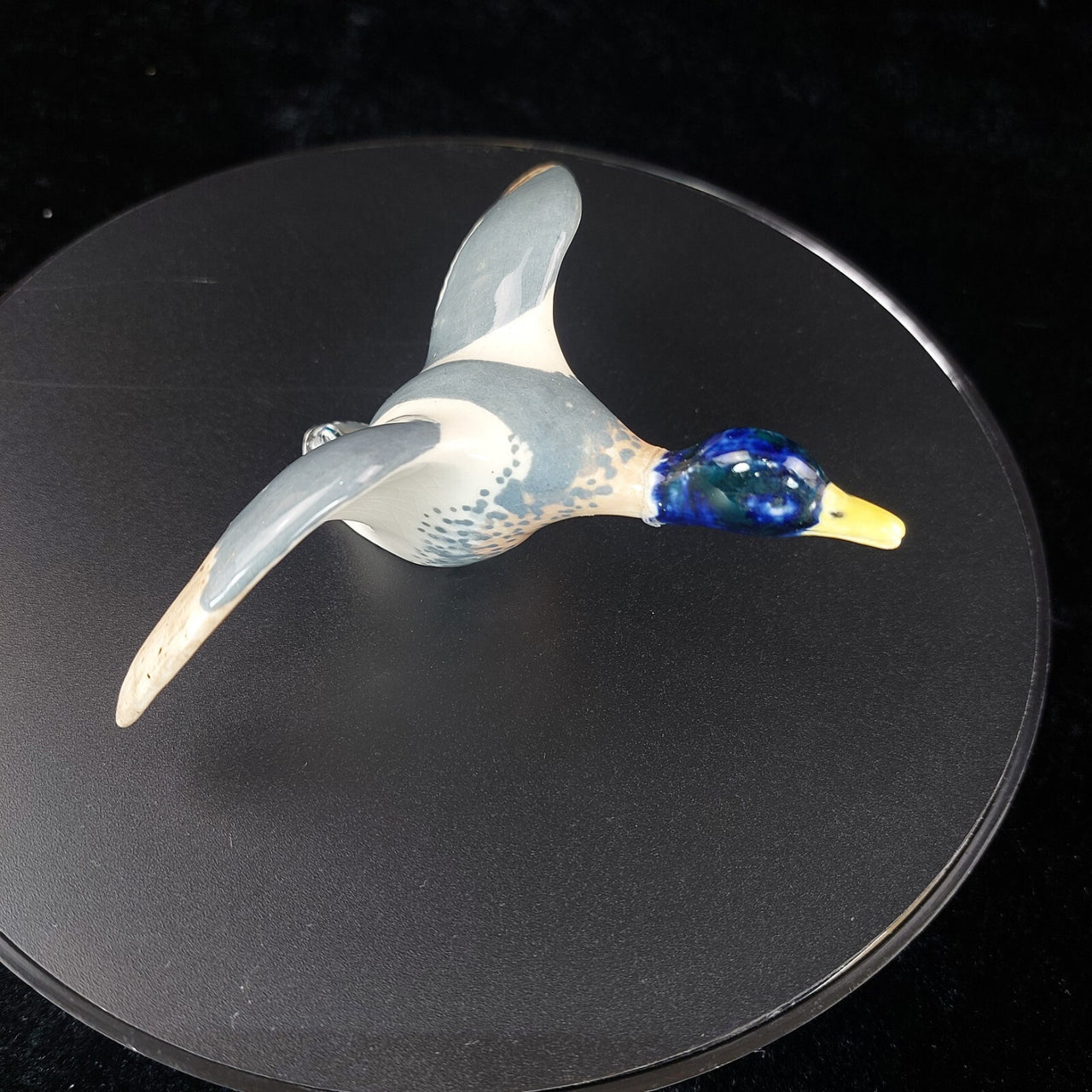 Rare Studio Pottery Duck Figurine Glazed Mallard Style Repaired Wing decor10