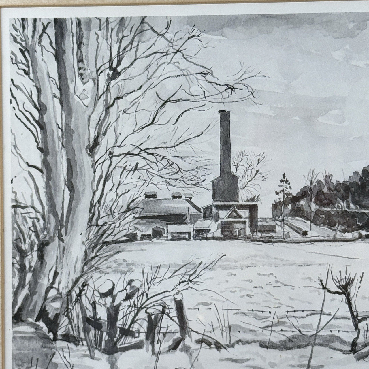1947 Watercolour Brickworks by E. McCloud Framed Industrial Landscape Painting2