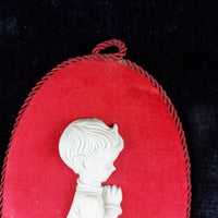 Thumbnail for Capodimonte 1960s - Velvet Red & Ceramic Wall Plaques decor, Made In Italy.8