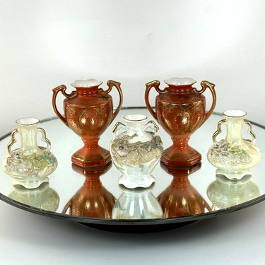 Miniature Japan Vases Lusterware Porcelain Ornoments Set Of 5 easter decor0