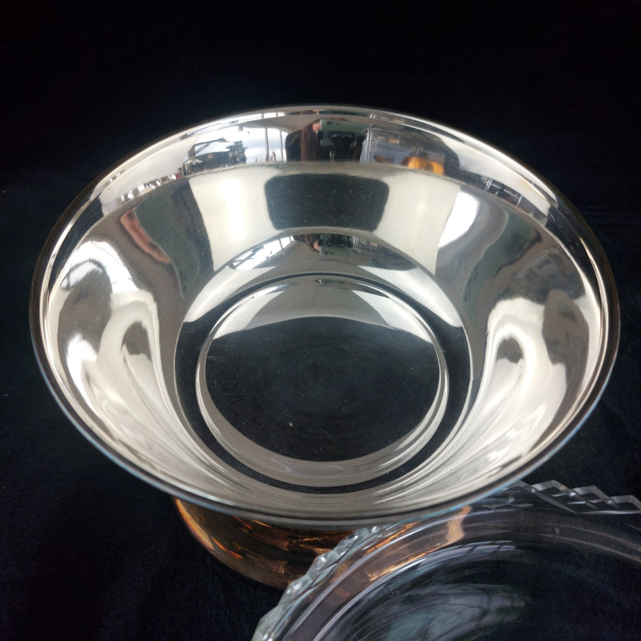 Silverplate Pedestal Bowl Cut Worn 8" Wide Glass Insert Grape Motif Acceptable8