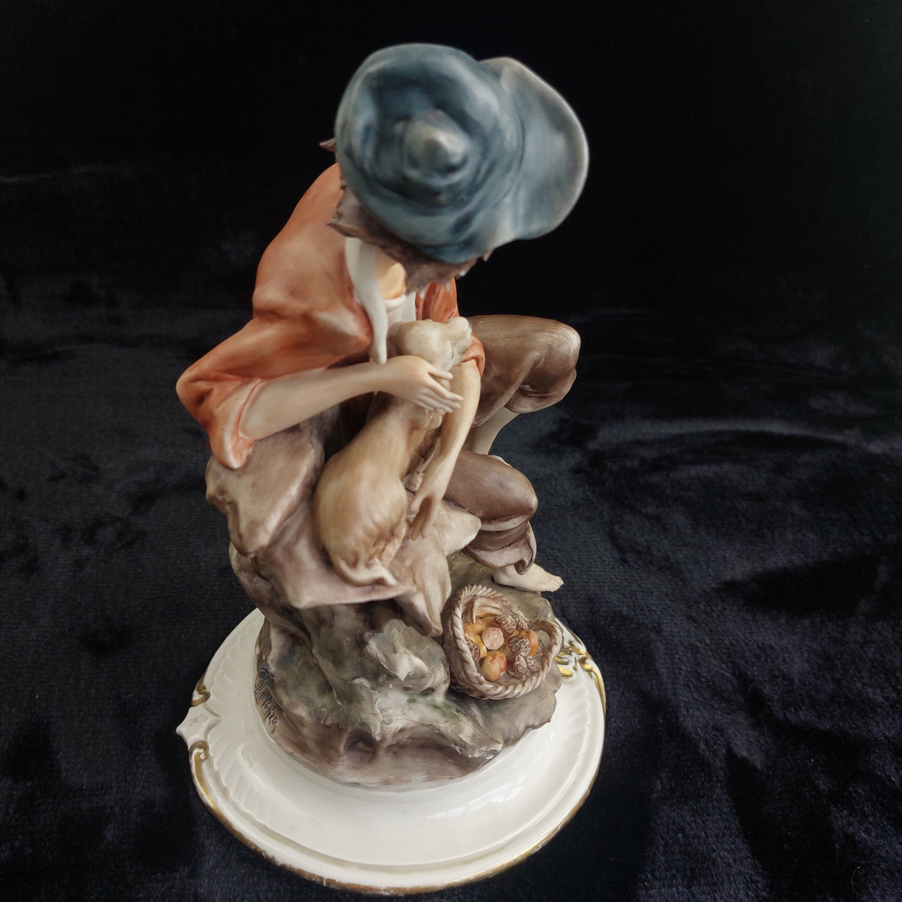 Capodimonte Style Boy &dog Figurine with Dog & Fruit Basket 11" Porcelain Large2