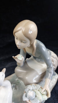 Thumbnail for Lladro Girl Feeding Geese Porcelain Figurine 1278g Glazed Ducks bookcase decor13