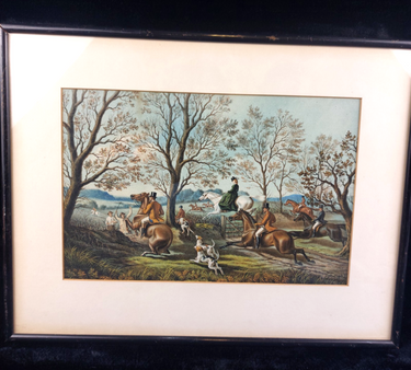 19th Century Antique Framed HandColoured Steel Engraving paint Fox Hunting decor0