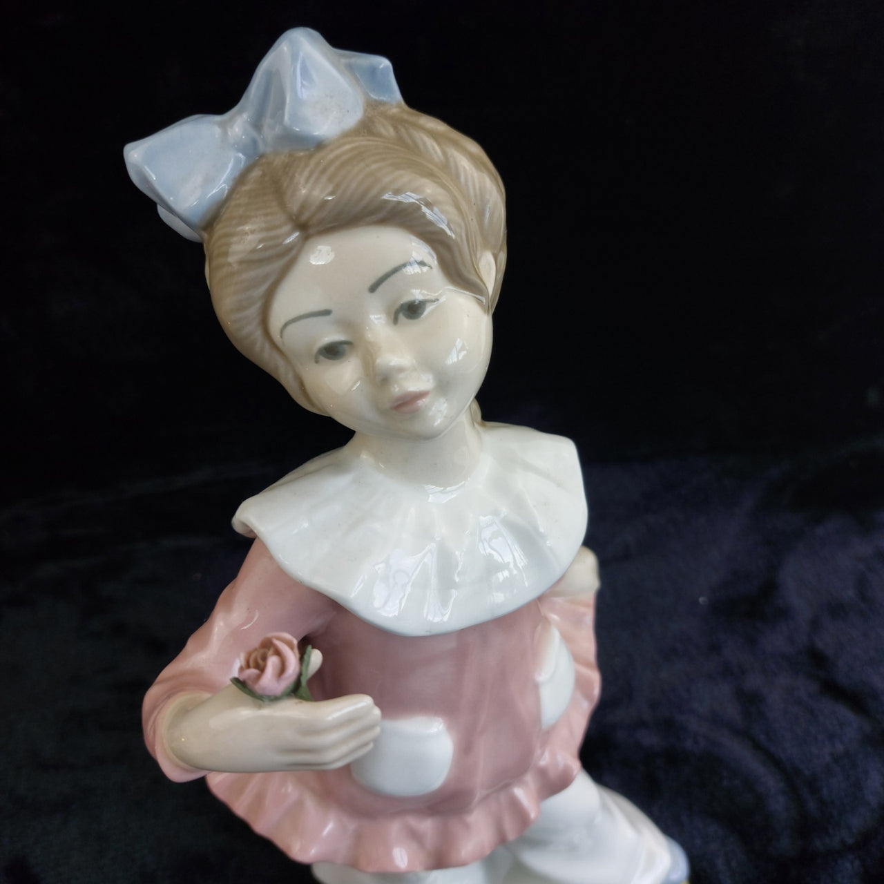 Lladro Style Girl Figurine, Valencia Spain, Flower, Bow Pink , 12" Tall decor2