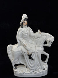 Thumbnail for Antique Porcelain Staffordshire Cavalier- Horse Figurine Pair decor see one head2