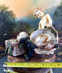Thumbnail for Antique Putti Planter Figurine with Wicker Baskets and Berries - Majolica Style13