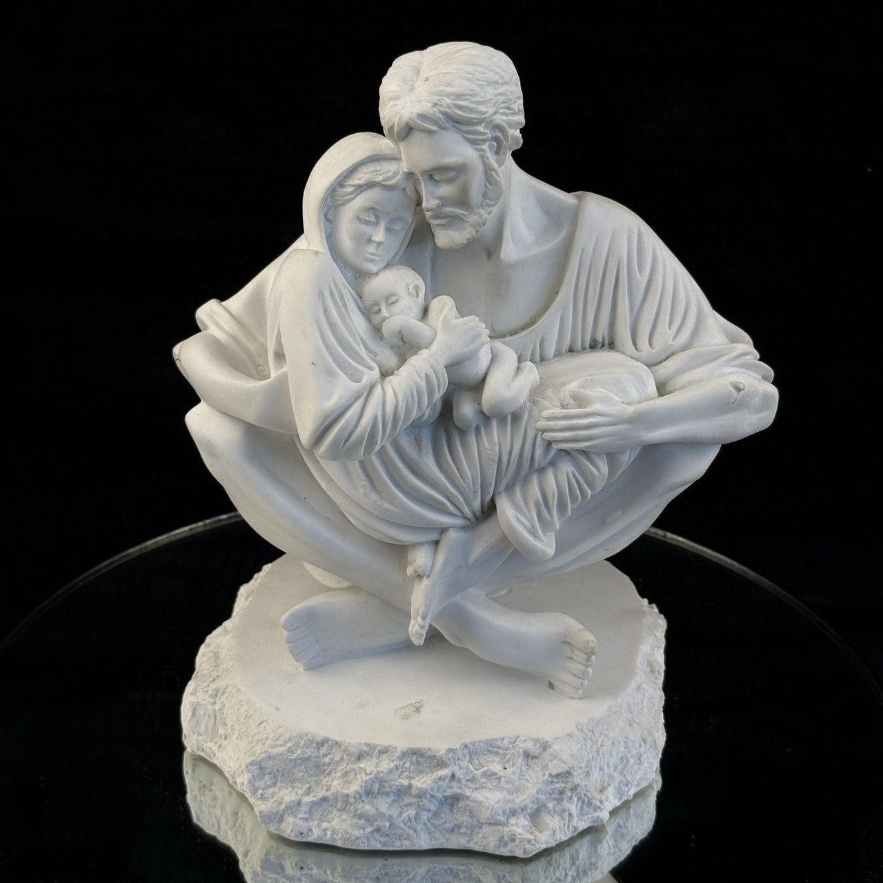 Holy Family Statue Sculpture  Signed/Marked 1999  White Alabaster/Resin Compos12