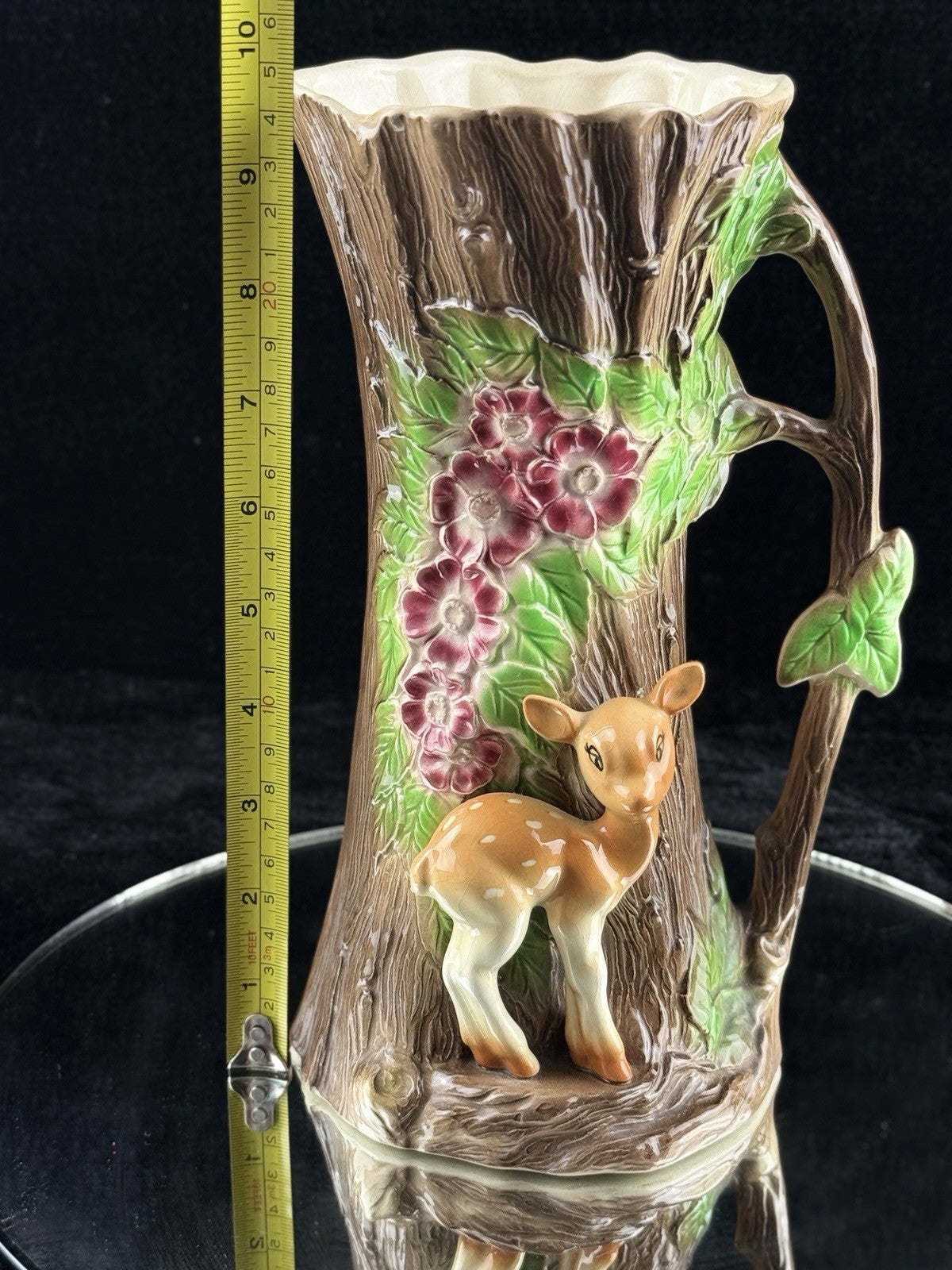 Hornsea Pottery Fauna Royal Vase Woodland Tree Trunk Deer Flowers 10" Decor10