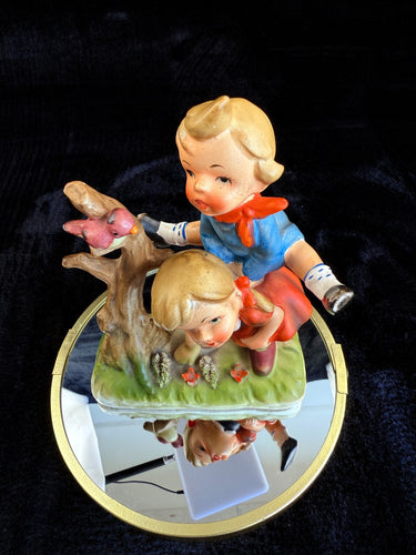 Hummel style Vintage Porcelain Figurine of Children with a Bird on a Tree 7in1