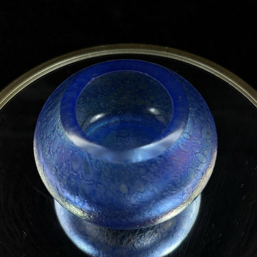 Studio Art Heron Glass Mini Vase Blue Iridescent Pulled Feather Pattern 2.5”1